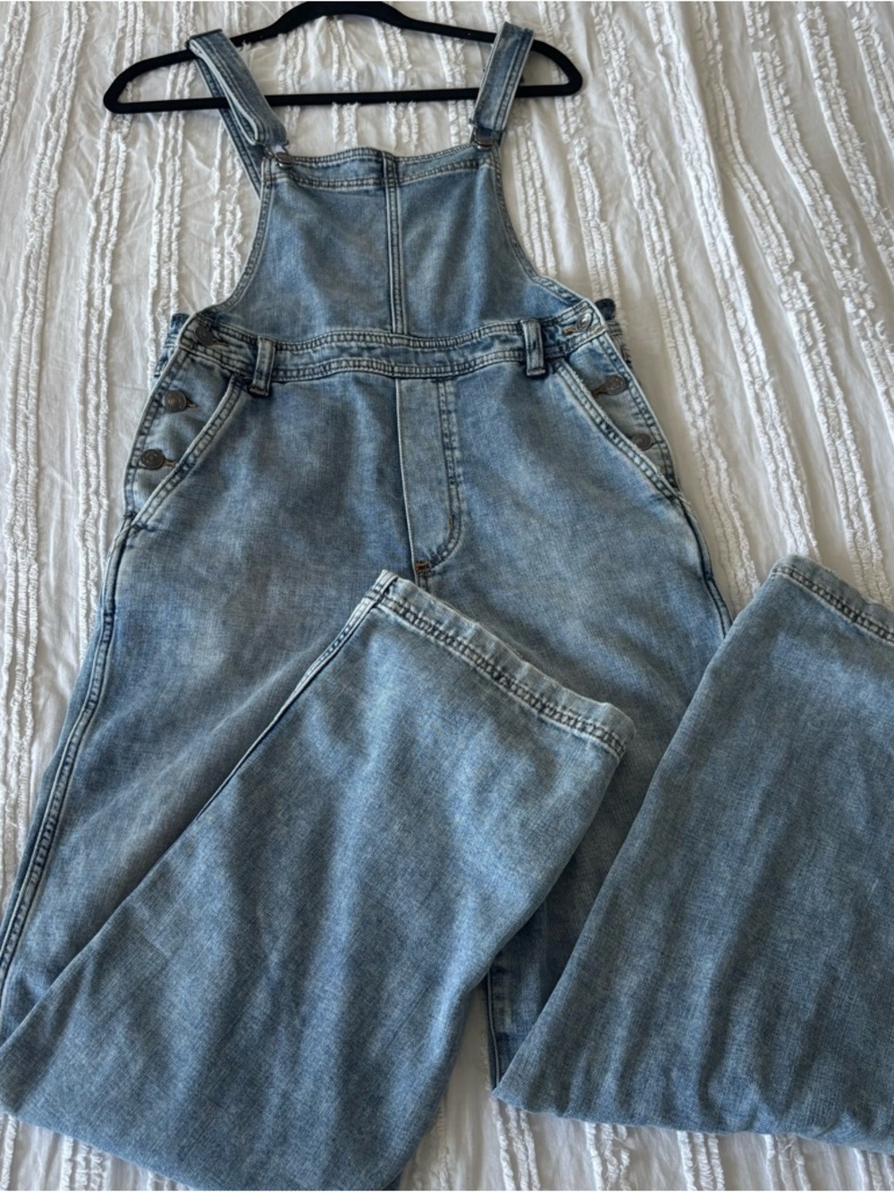 Aerie Wide Leg Denim Overalls Baggy Relaxed Fit Blue Jean Jumpsuit